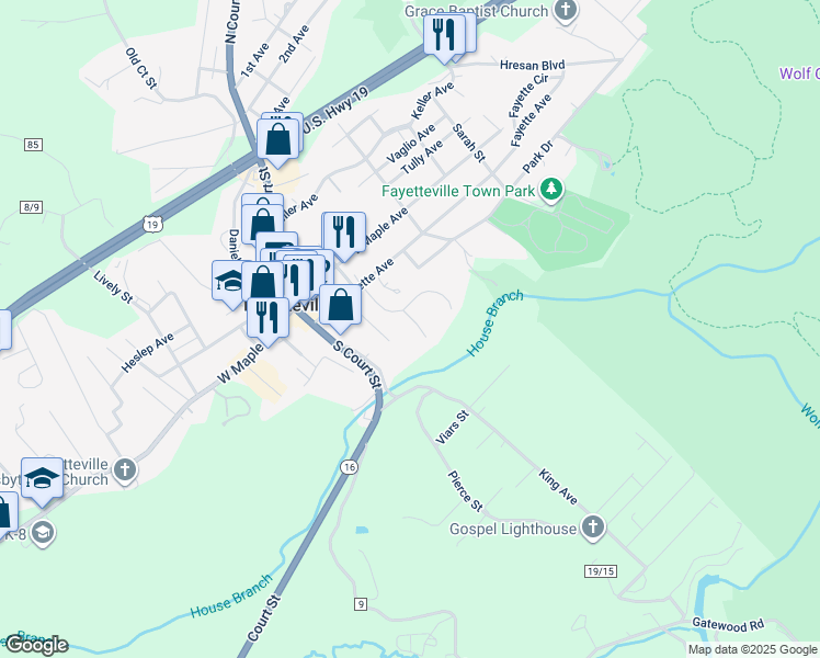 map of restaurants, bars, coffee shops, grocery stores, and more near 40 Summerfield Court in Fayetteville