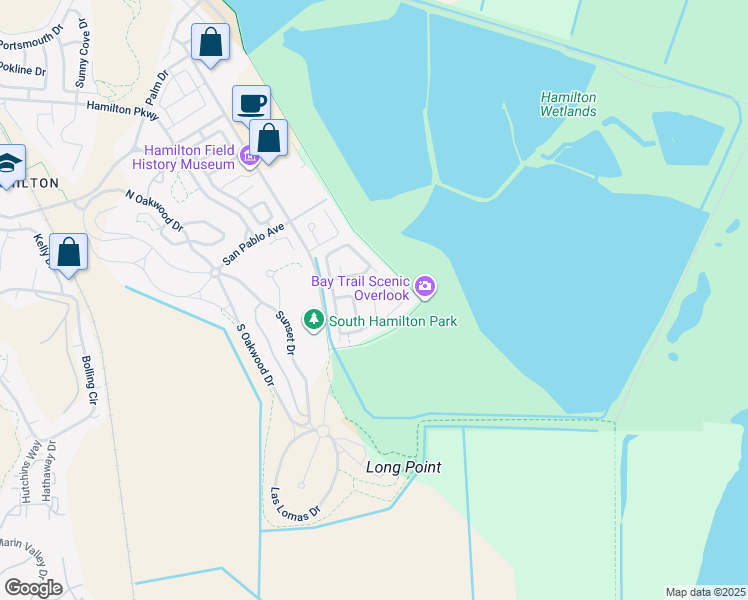 map of restaurants, bars, coffee shops, grocery stores, and more near 34 Moore Road in Novato