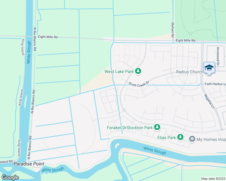 map of restaurants, bars, coffee shops, grocery stores, and more near Bear Creek in Stockton