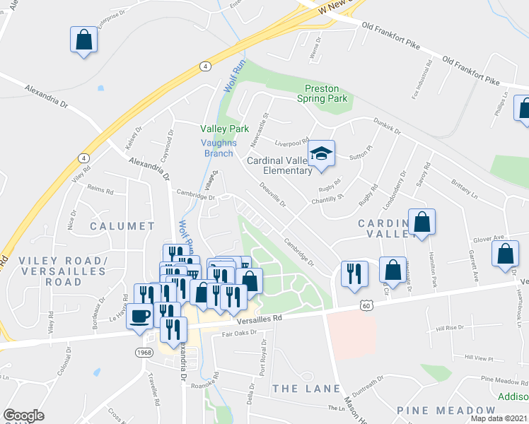 map of restaurants, bars, coffee shops, grocery stores, and more near 1988 Cambridge Drive in Lexington