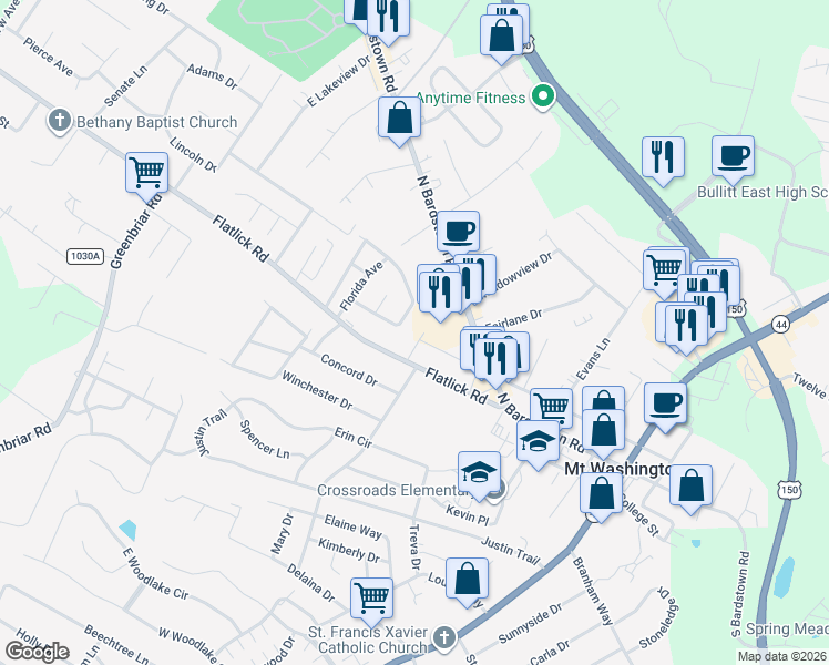 map of restaurants, bars, coffee shops, grocery stores, and more near 13 Ables Way in Mount Washington