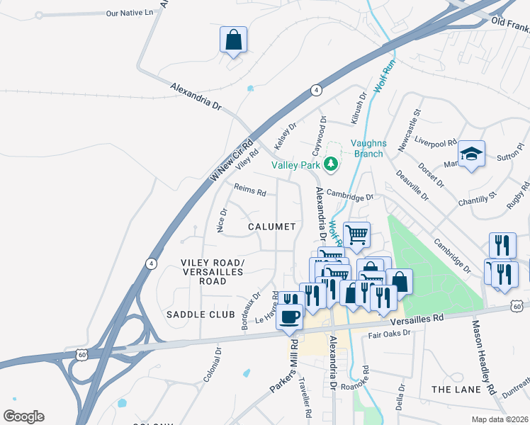 map of restaurants, bars, coffee shops, grocery stores, and more near 1272 Cherbourg Road in Lexington