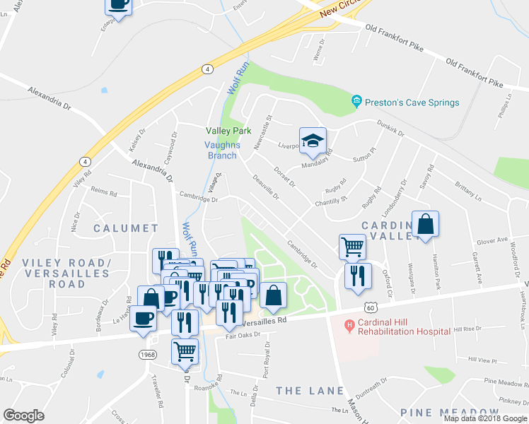 map of restaurants, bars, coffee shops, grocery stores, and more near 1988 Cambridge Drive in Lexington