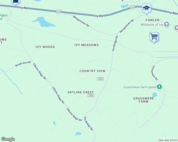 map of restaurants, bars, coffee shops, grocery stores, and more near 3700 Country Lane in Charlottesville