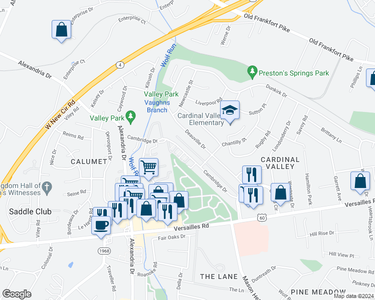 map of restaurants, bars, coffee shops, grocery stores, and more near 1989 Cambridge Drive in Lexington