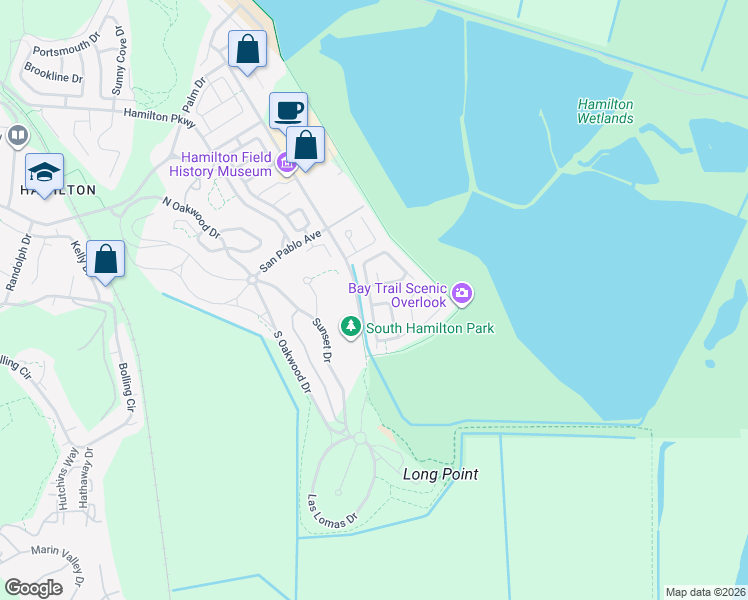 map of restaurants, bars, coffee shops, grocery stores, and more near 45 Presidio Drive in Novato