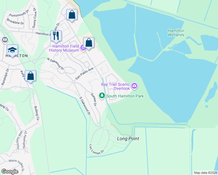 map of restaurants, bars, coffee shops, grocery stores, and more near 45 Presidio Drive in Novato