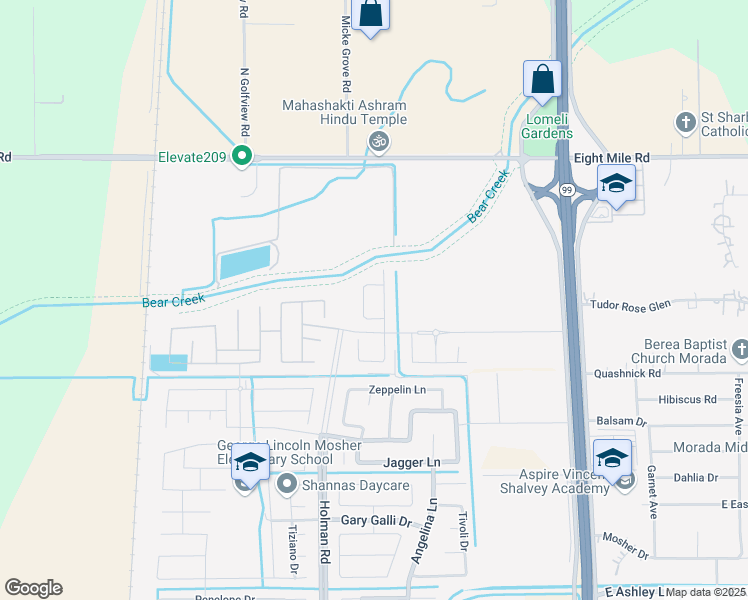 map of restaurants, bars, coffee shops, grocery stores, and more near 10616 Holman Road in Stockton