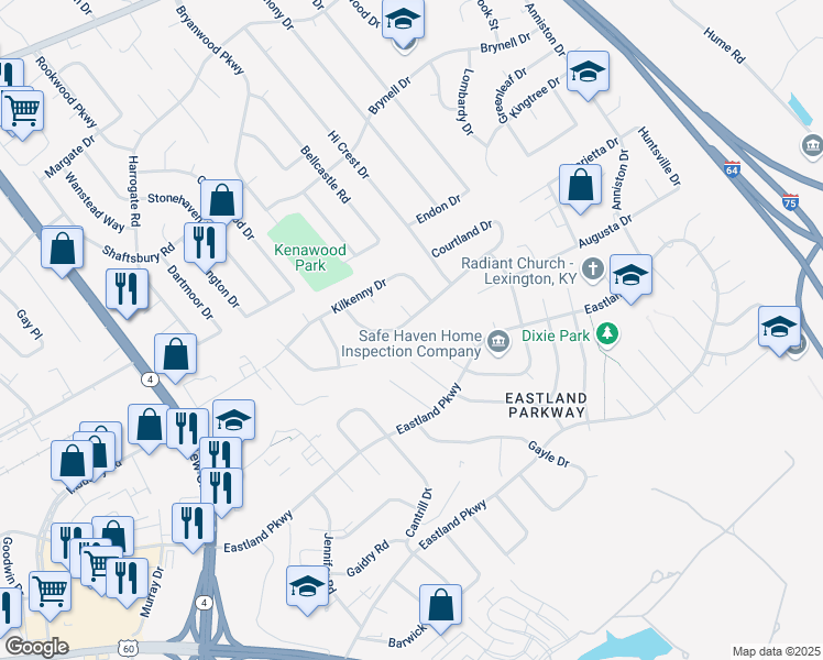 map of restaurants, bars, coffee shops, grocery stores, and more near 1502 Raleigh Court in Lexington