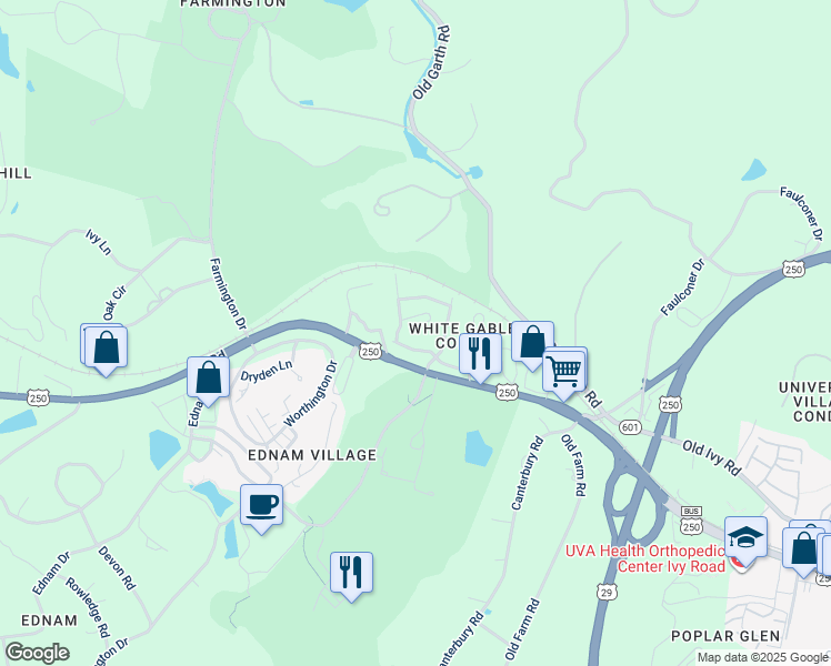 map of restaurants, bars, coffee shops, grocery stores, and more near 2641-2643 Ivy Road in Charlottesville