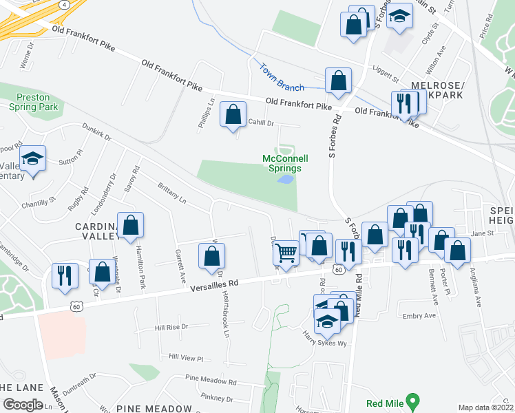 map of restaurants, bars, coffee shops, grocery stores, and more near 149 Delmont Drive in Lexington