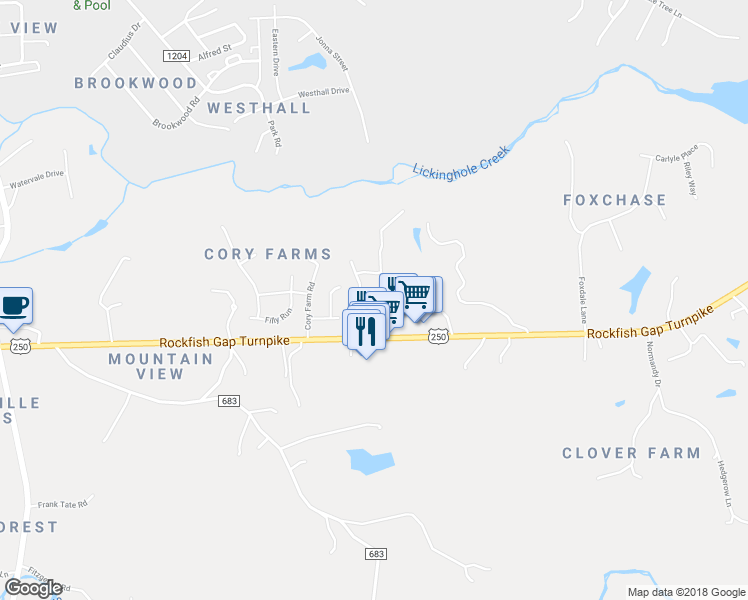 map of restaurants, bars, coffee shops, grocery stores, and more near 228 Colony Drive in Charlottesville