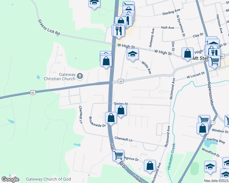 map of restaurants, bars, coffee shops, grocery stores, and more near 410 West Main Street in Mount Sterling