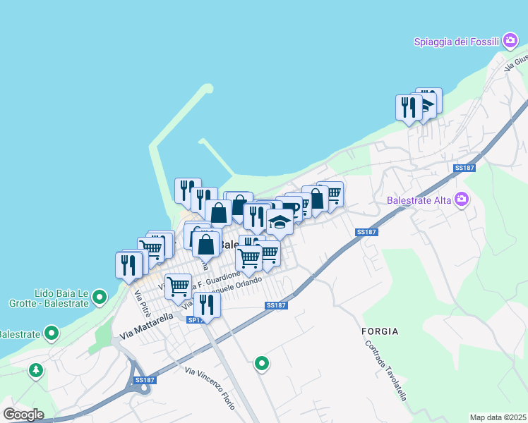 map of restaurants, bars, coffee shops, grocery stores, and more near in Balestrate