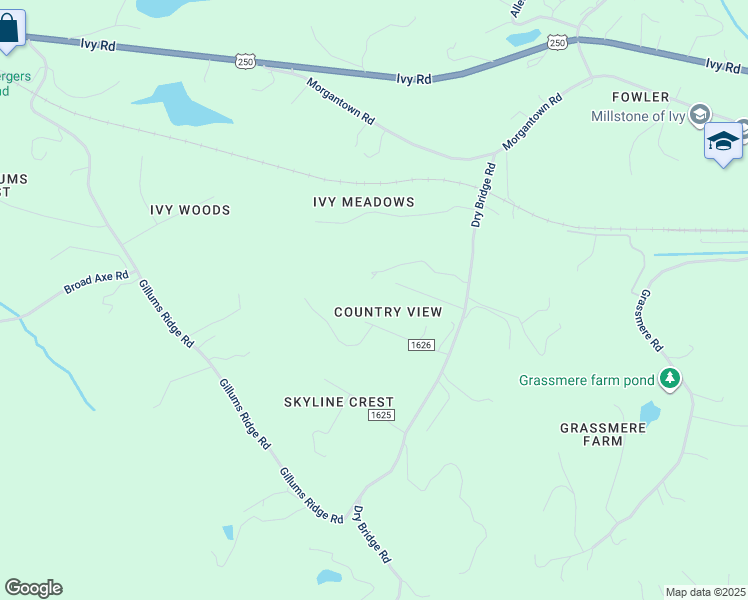 map of restaurants, bars, coffee shops, grocery stores, and more near 3700 Country Lane in Charlottesville