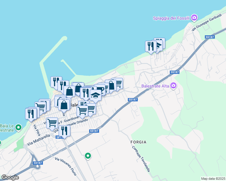 map of restaurants, bars, coffee shops, grocery stores, and more near 2 Via Pio la Torre in Balestrate