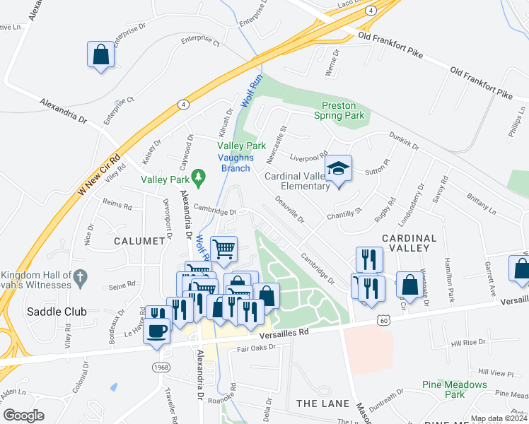 map of restaurants, bars, coffee shops, grocery stores, and more near 2009 Cambridge Drive in Lexington