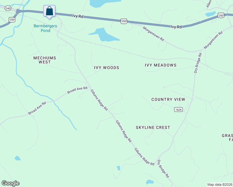 map of restaurants, bars, coffee shops, grocery stores, and more near 2530 Gillums Ridge Lane in Charlottesville