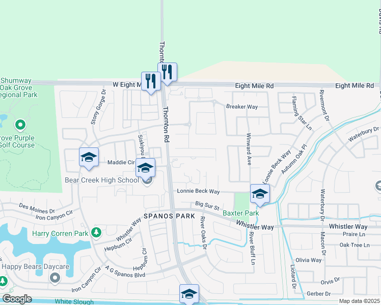 map of restaurants, bars, coffee shops, grocery stores, and more near 2824 Golden Eagle in Stockton