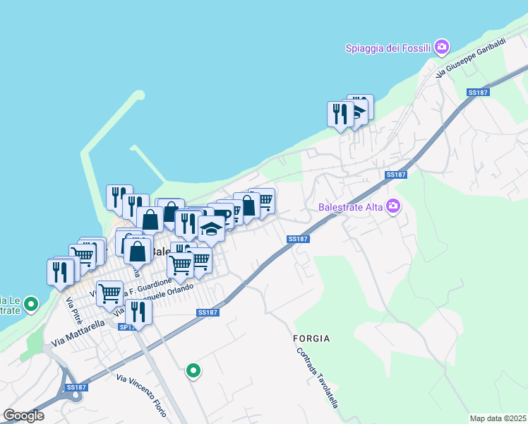 map of restaurants, bars, coffee shops, grocery stores, and more near 2 Via Pio la Torre in Balestrate