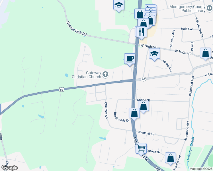 map of restaurants, bars, coffee shops, grocery stores, and more near 105 Eastwood Drive in Mount Sterling