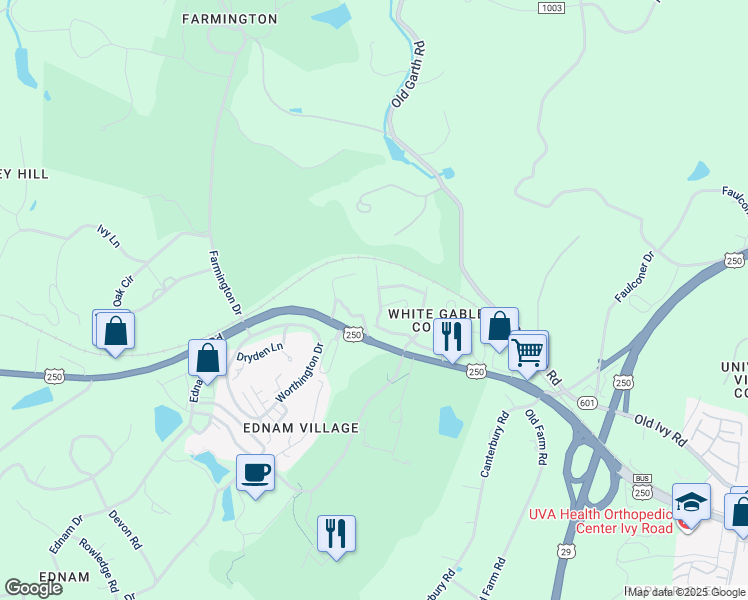 map of restaurants, bars, coffee shops, grocery stores, and more near 931 Marsh Lane in Charlottesville