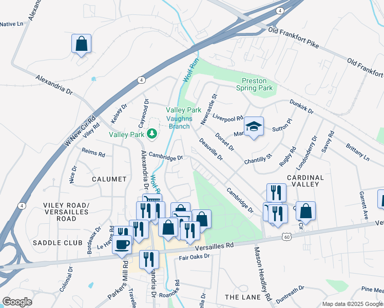 map of restaurants, bars, coffee shops, grocery stores, and more near 2017 Cambridge Drive in Lexington