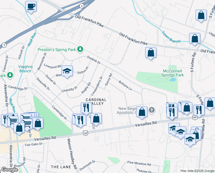 map of restaurants, bars, coffee shops, grocery stores, and more near 240 Garrett Avenue in Lexington