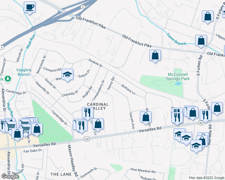 map of restaurants, bars, coffee shops, grocery stores, and more near 240 Garrett Avenue in Lexington