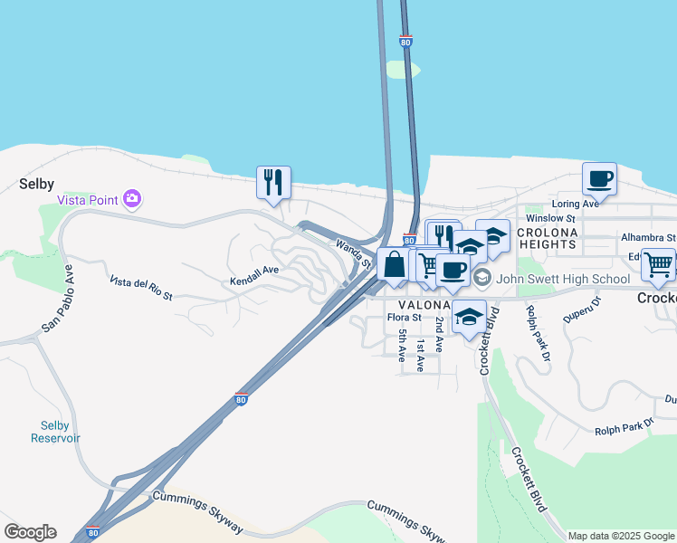 map of restaurants, bars, coffee shops, grocery stores, and more near 1811 Pomona Street in Crockett