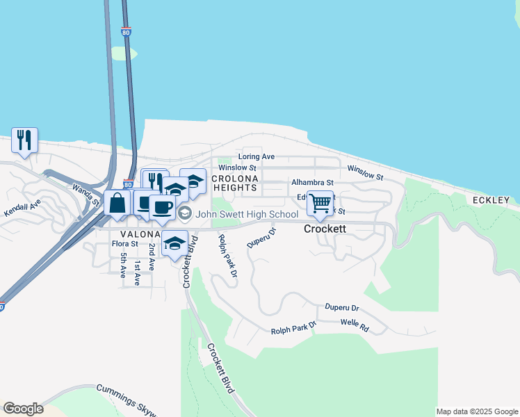 map of restaurants, bars, coffee shops, grocery stores, and more near 645 Heald Court in Crockett