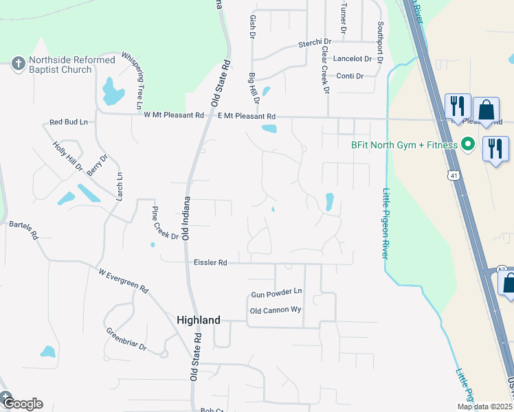 map of restaurants, bars, coffee shops, grocery stores, and more near 328 Gregory Court in Evansville
