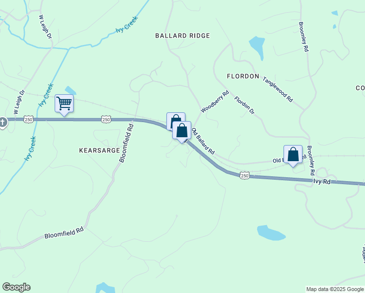 map of restaurants, bars, coffee shops, grocery stores, and more near 3449 Ivy Road in Charlottesville