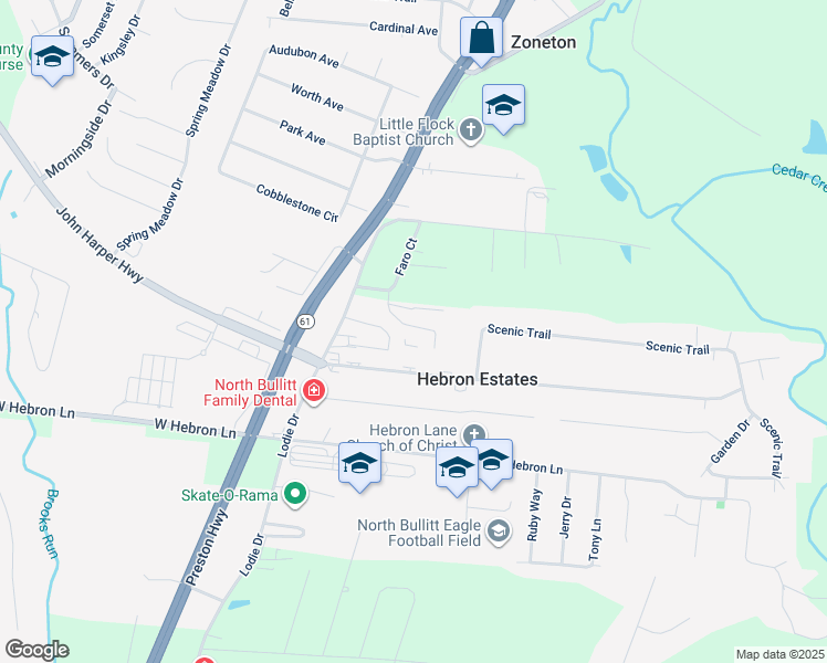 map of restaurants, bars, coffee shops, grocery stores, and more near 260 Faro Court in Hebron Estates