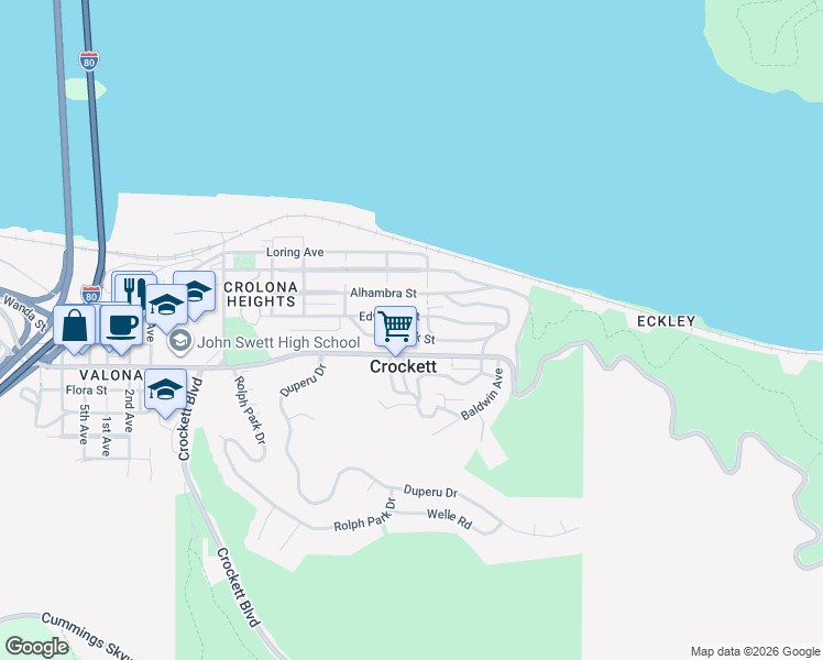 map of restaurants, bars, coffee shops, grocery stores, and more near 450 Clark Street in Crockett