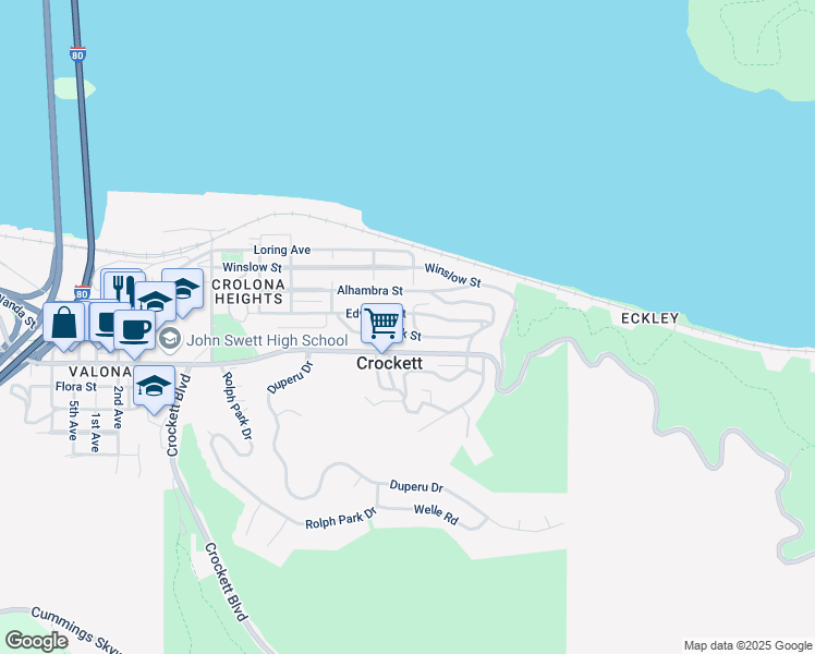 map of restaurants, bars, coffee shops, grocery stores, and more near 432 Clark Street in Crockett