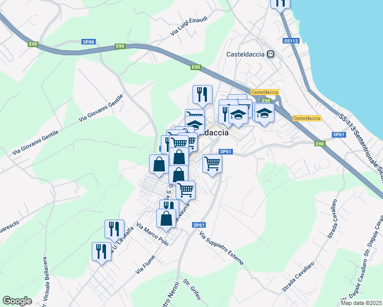 map of restaurants, bars, coffee shops, grocery stores, and more near 30 Via Roma in Casteldaccia
