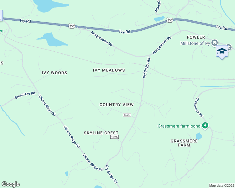 map of restaurants, bars, coffee shops, grocery stores, and more near 3655 Country Woods Lane in Charlottesville