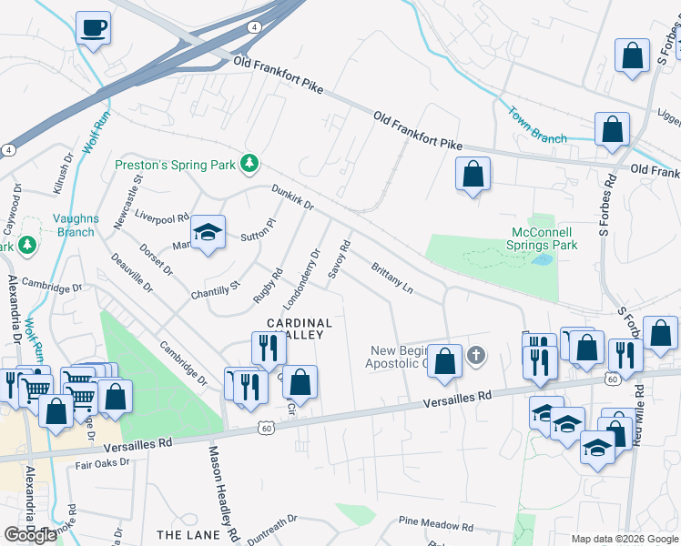 map of restaurants, bars, coffee shops, grocery stores, and more near 240 Garrett Avenue in Lexington