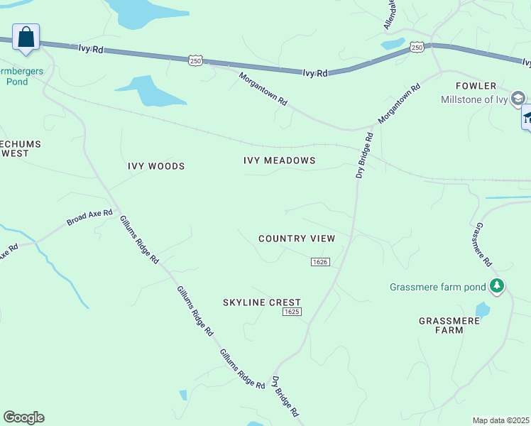 map of restaurants, bars, coffee shops, grocery stores, and more near 3675 Country Woods Lane in Charlottesville