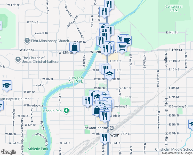 map of restaurants, bars, coffee shops, grocery stores, and more near 130 West 9th Street in Newton
