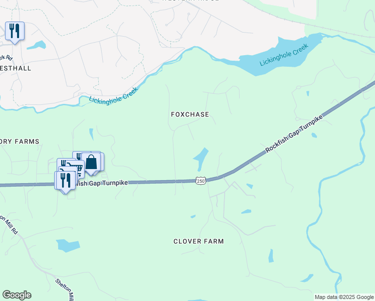 map of restaurants, bars, coffee shops, grocery stores, and more near 230 Bedford Park Road in Charlottesville