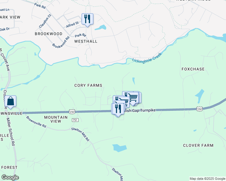 map of restaurants, bars, coffee shops, grocery stores, and more near 329 Patriot Way in Charlottesville