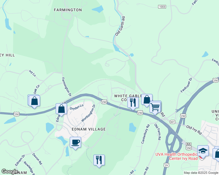 map of restaurants, bars, coffee shops, grocery stores, and more near 939 Marsh Lane in Charlottesville