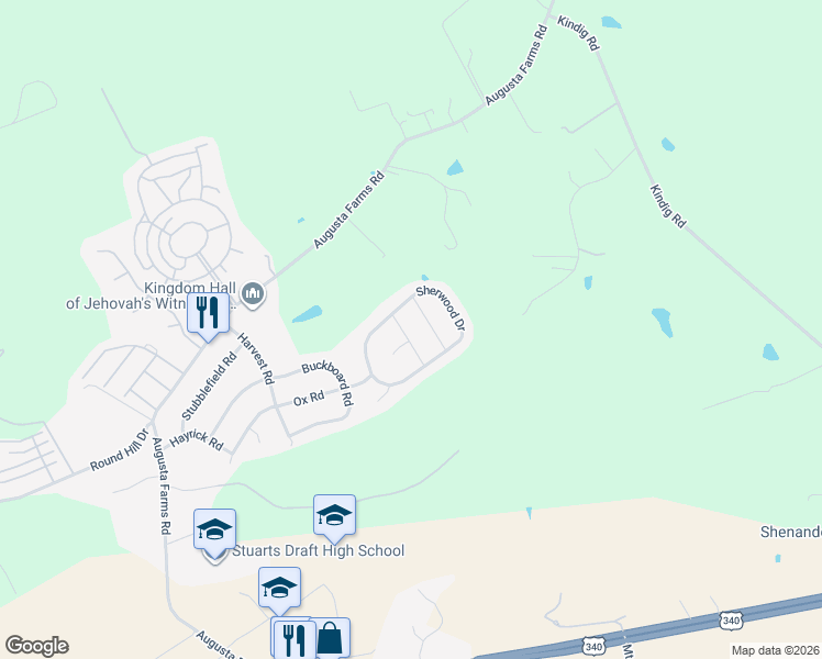 map of restaurants, bars, coffee shops, grocery stores, and more near 9 Hillside Ln in Waynesboro