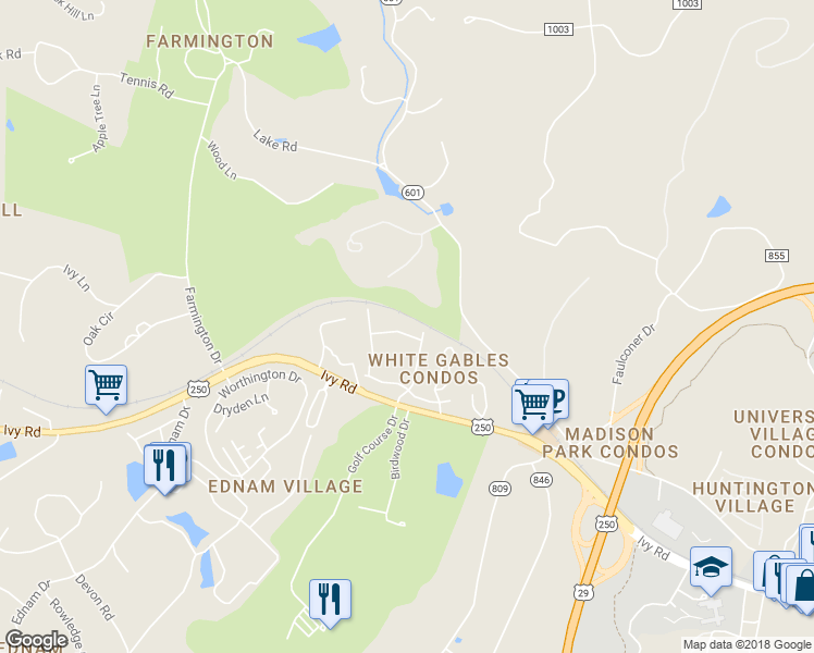 map of restaurants, bars, coffee shops, grocery stores, and more near 643 Eight Woods Lane in Charlottesville