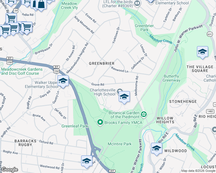 map of restaurants, bars, coffee shops, grocery stores, and more near in Charlottesville