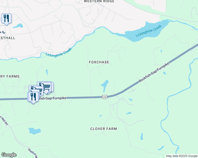 map of restaurants, bars, coffee shops, grocery stores, and more near 230 Bedford Park Road in Charlottesville