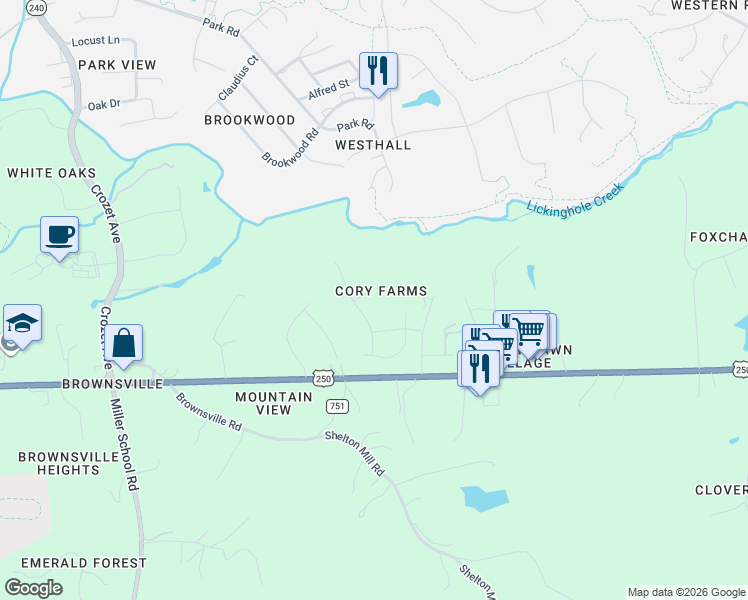 map of restaurants, bars, coffee shops, grocery stores, and more near 5375 Windy Ridge Road in Charlottesville