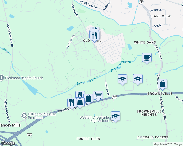 map of restaurants, bars, coffee shops, grocery stores, and more near 6223 Raynor Place in Crozet